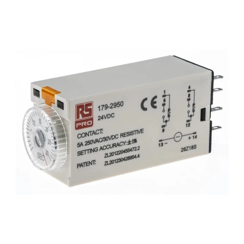 RS PRO Timer Relay 2-Contact 24 V dc 24V ac 1 to 30 s ON Delay DPDT Switch Configuration 179-2950
