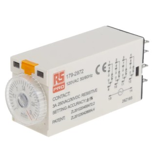 RS PRO Timer Relay 4-Contact 110V AC, 0.1 to 3 min Time Range, 1-Function, 4PDT Switch Configuration 179-2972