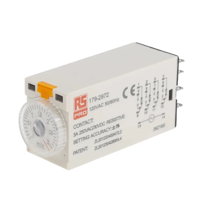RS PRO Timer Relay 4-Contact 110V AC, 0.1 to 3 min Time Range, 1-Function, 4PDT Switch Configuration 179-2972
