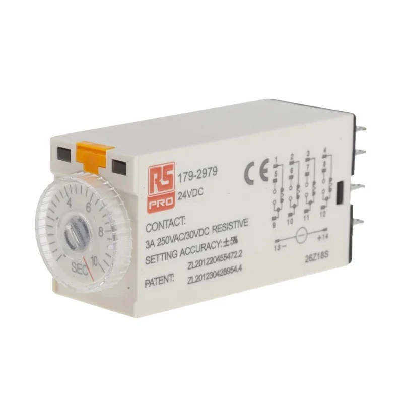RS PRO Timer Relay, 4-Contact 4PDT, 24 V DC AC, 0.5 to 10 s ON Delay, 3A Contact Current 179-2979