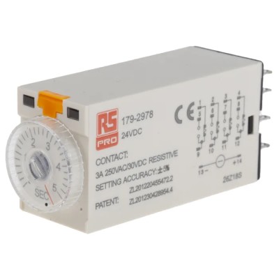 RS PRO Timer Relay, 4-Contact, 24 V dc 24V ac, 0.2 to 5 s Time Range, 1-Function, 4PDT Switch Configuration 179-2978