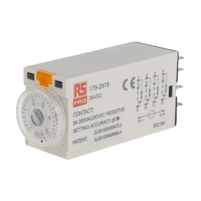 RS PRO Timer Relay, 4-Contact, 24 V dc 24V ac, 0.2 to 5 s Time Range, 1-Function, 4PDT Switch Configuration 179-2978