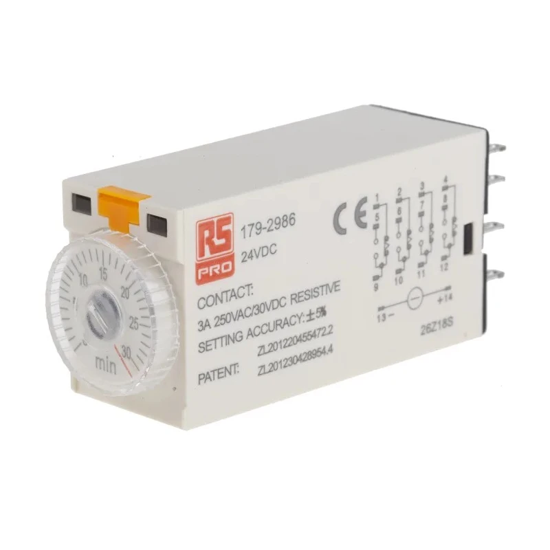 RS PRO Plug-In Timer Relay, 4-Contact, 24 V dc, ON Delay, 0.2 s to 5 min Time Range, 1-Function, 4PDT Switch, Model 179-2986