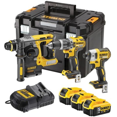 DeWALT 18V Cordless Power Tool Kit Brushless Motor 5Ah Battery Capacity 3 Batteries DCK368P3T-GB