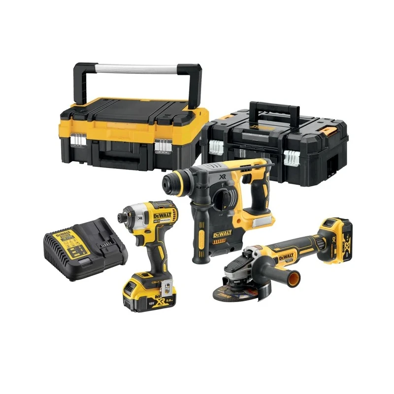 DeWALT 18V Cordless Power Tool Kit with Brushless Hammer Drill, Impact Driver, and Angle Grinder DCK305P2T-GB