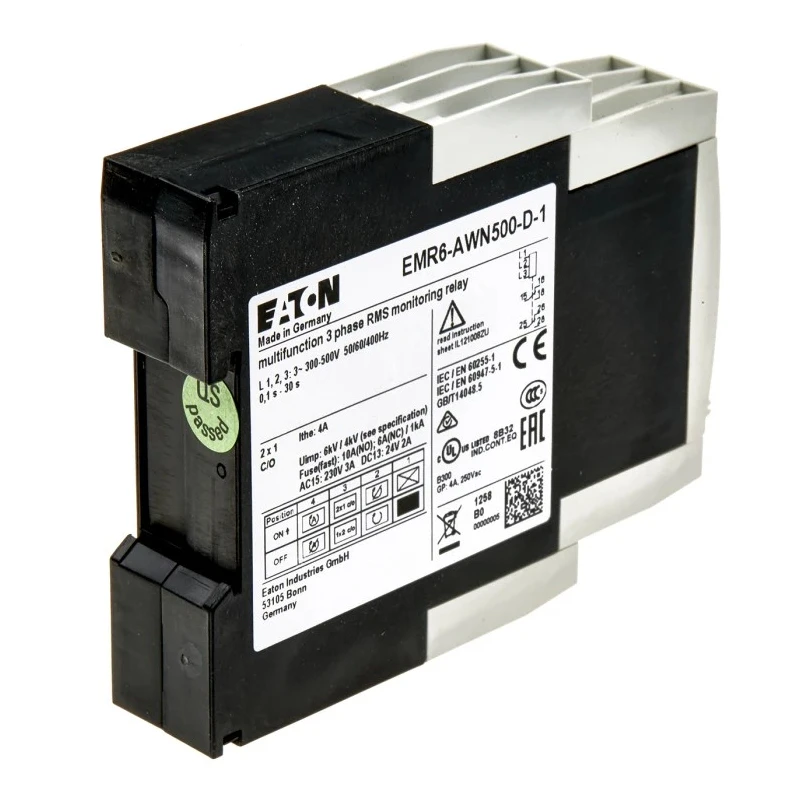 Eaton Monitoring Relay 300/500 V AC Voltage and Phase Monitor, Contact Configuration CO, DIN Rail 184771 EMR6-AWN500-D-1
