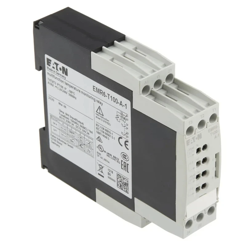 Eaton Temperature Monitoring Relay, DIN Rail Mount, Monitoring Function, 0 °C to 100 °C, 240 V DC / 24 184787 EMR6-T100-A-1