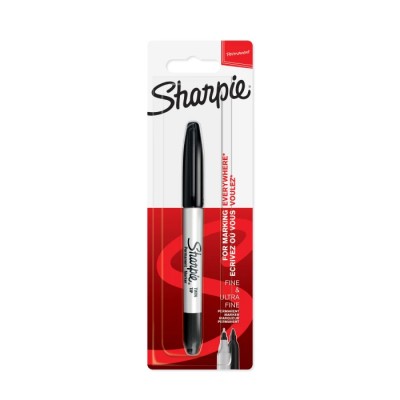 Sharpie Permanent Twin Tip Black Marker Pen 1985877, Bullet Tip, RoHS, Made in United States