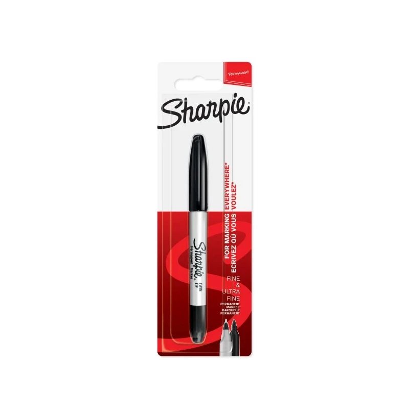 Sharpie Permanent Twin Tip Black Marker Pen 1985877, Bullet Tip, RoHS, Made in United States
