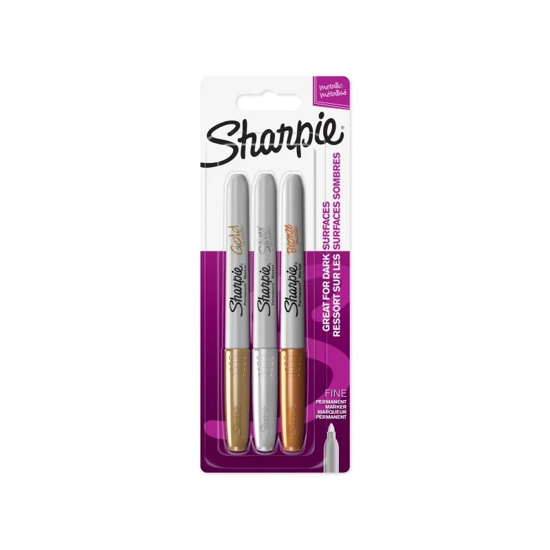 Sharpie Assorted Metallic Fine Tip Permanent Marker Pen Pack 3 Pc 1986006