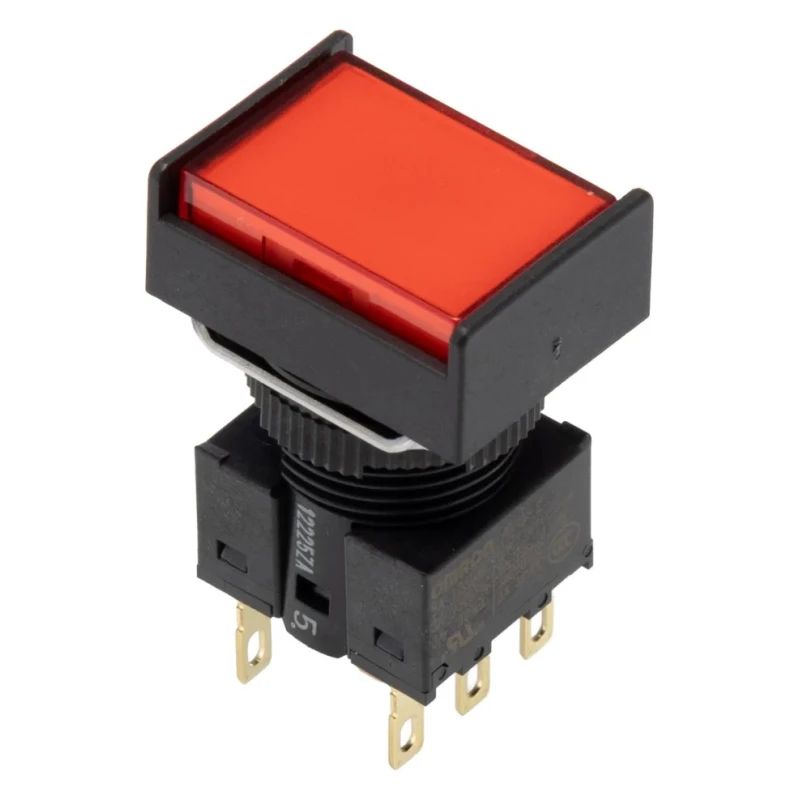Omron A16 Series Illuminated Push Button Switch Panel Mount 16 mm Cutout DPDT Red LED IP65 30 V dc 250 V A165L-JRM-24D-2