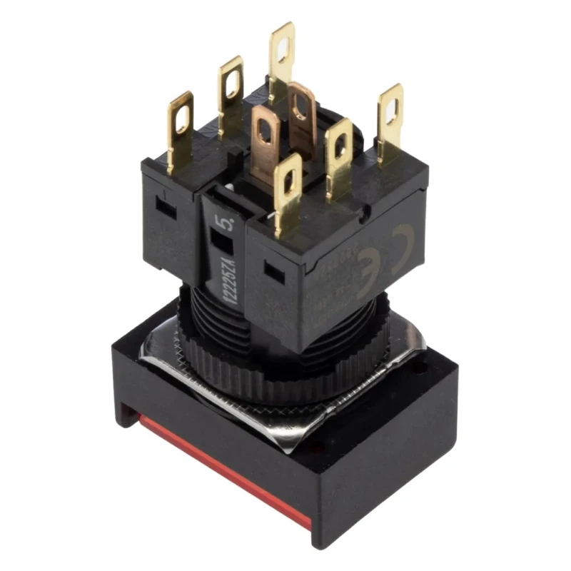 Omron A16 Series Illuminated Push Button Switch Panel Mount 16 mm Cutout DPDT Red LED IP65 30 V dc 250 V A165L-JRM-24D-2