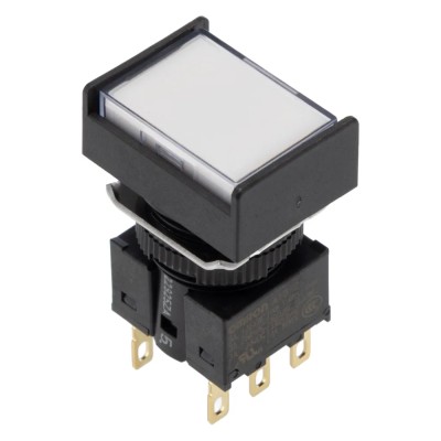Omron A16 Series Illuminated Push Button Switch Panel Mount 16 mm Cutout DPDT White LED IP65 30 V dc 250 V A165L-JWM-24D-2
