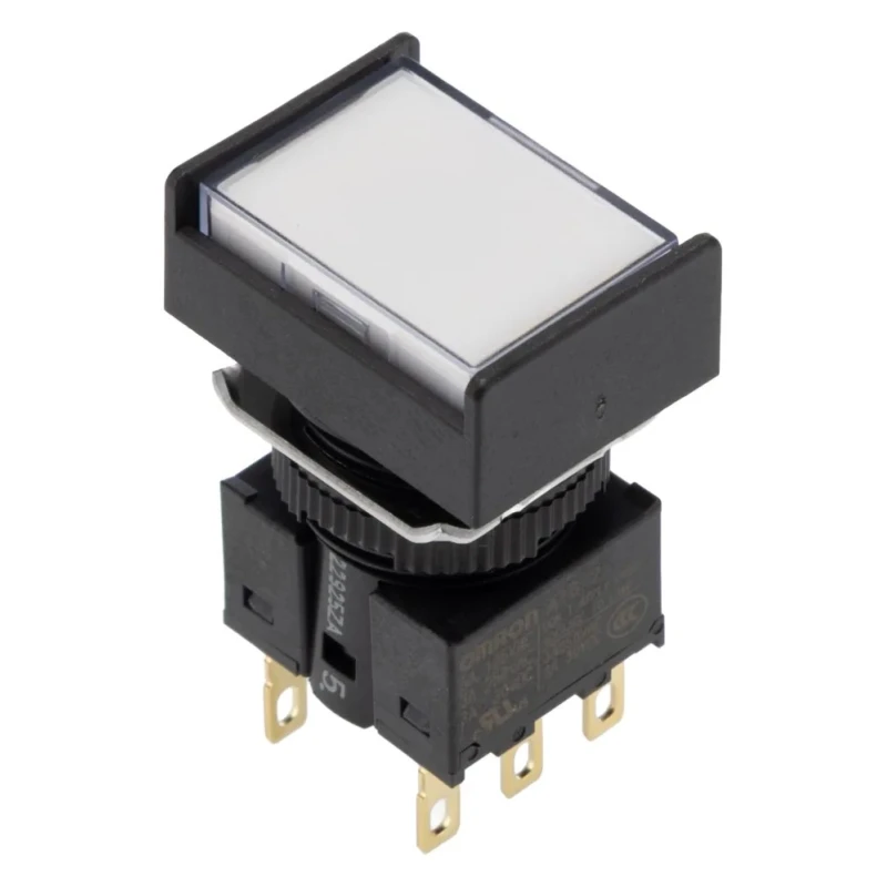 Omron A16 Series Illuminated Push Button Switch Panel Mount 16 mm Cutout DPDT White LED IP65 30 V dc 250 V A165L-JWM-24D-2