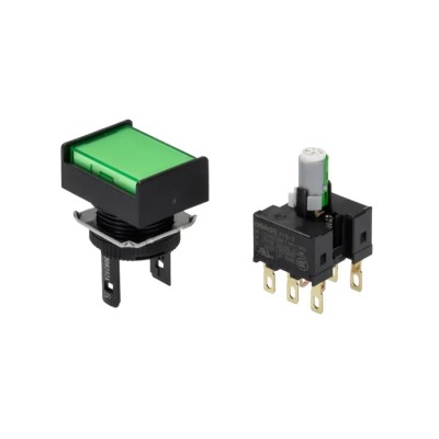 Omron Illuminated Push Button Switch Panel Mount DPDT Contact Configuration 16 mm Cutout Green LED IP65 30 V A165L-JGM-24D-2