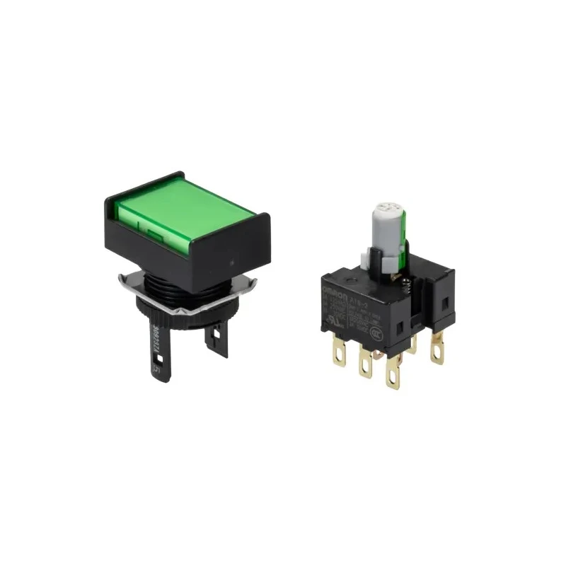 Omron Illuminated Push Button Switch Panel Mount DPDT Contact Configuration 16 mm Cutout Green LED IP65 30 V A165L-JGM-24D-2