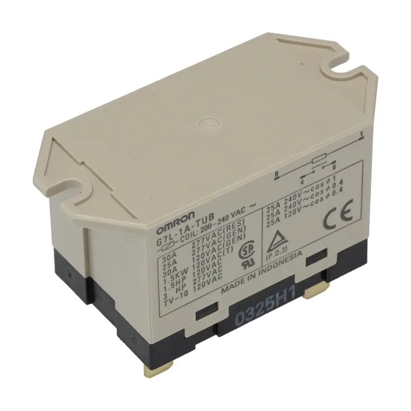 Omron Power Relay DPST 200V AC, 240 V AC Coil Voltage, 30A Switching Current, Silver Alloy Contacts G7L-1A-TUB 200/240VAC