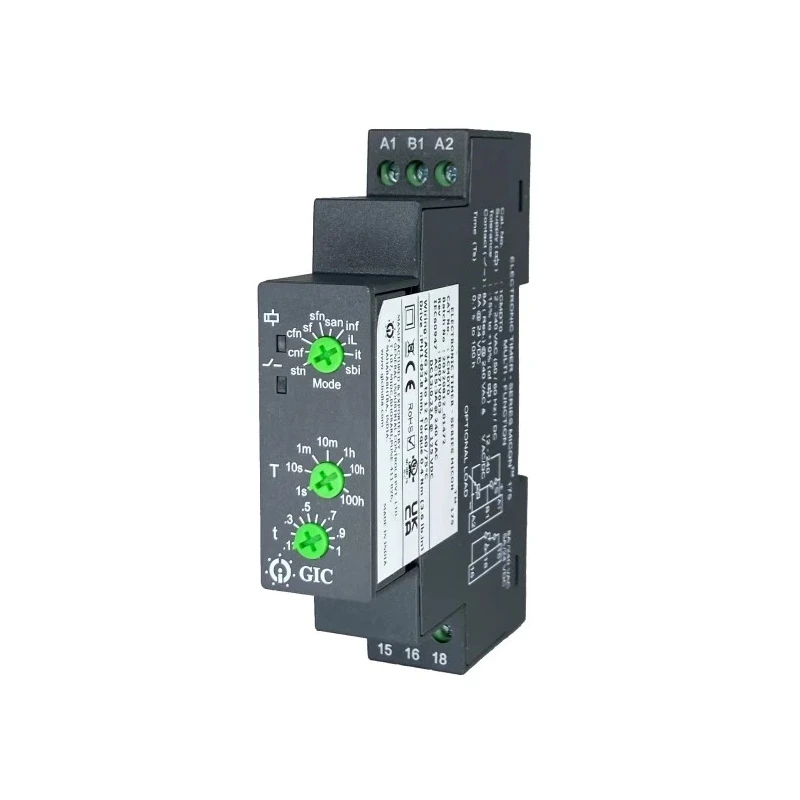 GIC Multifunction DIN Rail Timer Relay 1-Contact SPDT 240 V dc 12 V ac 240 V ac 0.1 s to 100 h 1CMDT0