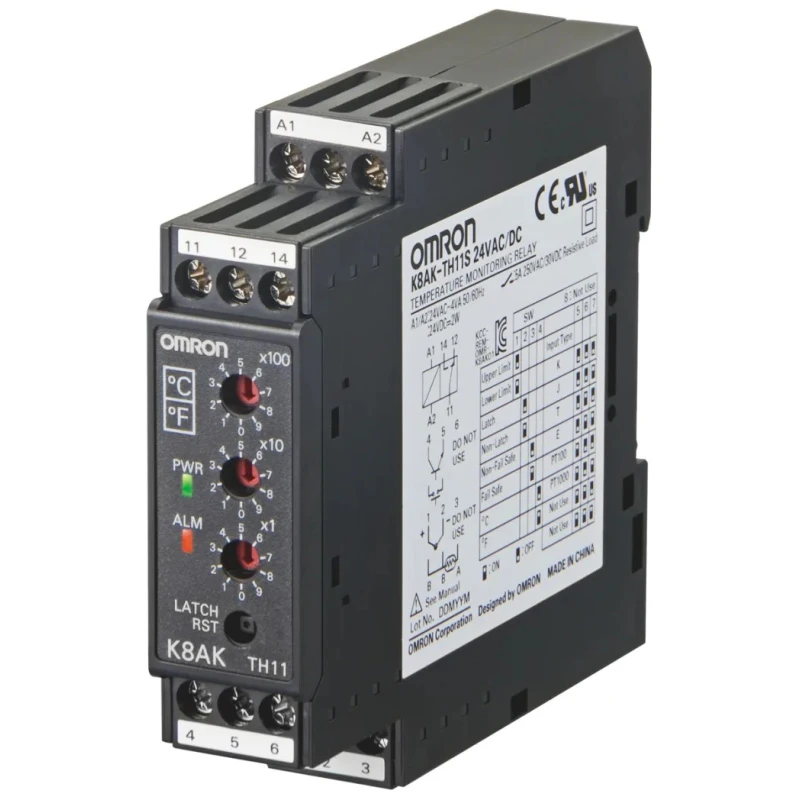 Omron Monitoring Relay, 1 Phase, SPDT Contact, DIN Rail Mounting, Temperature Monitoring 0°C to 1800°C K8AK-TH12S 24VAC/DC