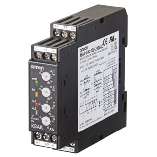 Omron Single Phase Monitoring Relay 1 Phase, SPDT Contact, DIN Rail Mount, 2mA to 500mA, 240V AC Supply K8AK-AW1 100-240VAC
