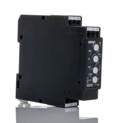 Omron Monitoring Relay, 1 Phase, SPDT Contact, DIN Rail Mount, 0.1A to 8A Current Range, 240V AC, K8AK-AS2 100-240VAC
