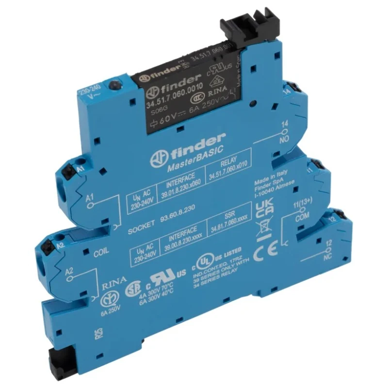 Finder 39 Series Electromechanical Interface Relay SPDT, DIN Rail, 230V AC Coil, 6A Load Current, 4.3mA 39.01.8.230.0060