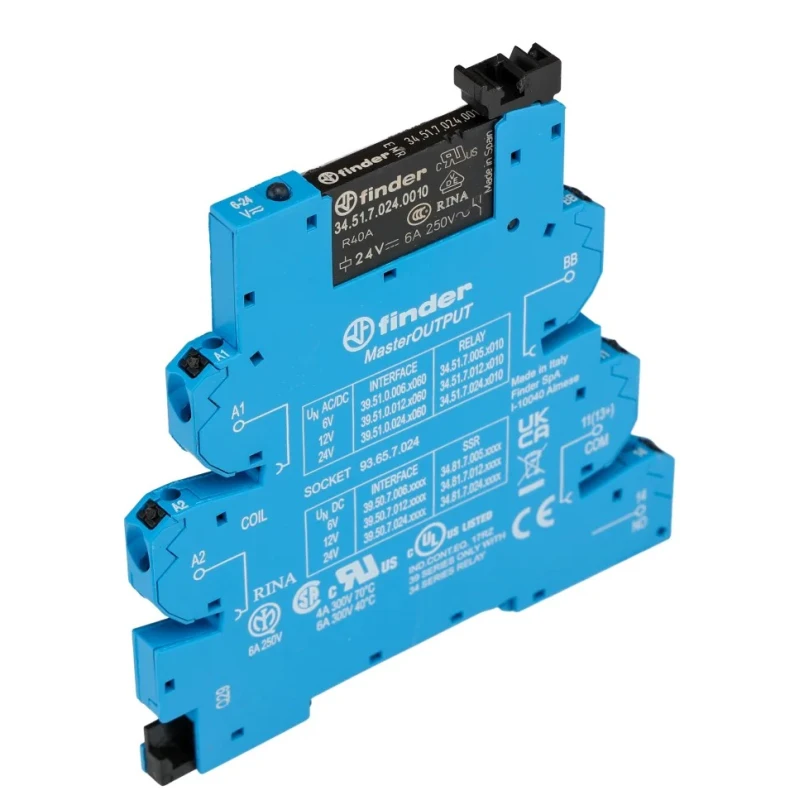 Finder 39 Series Interface Relay, DIN Rail Mount, 24V AC/DC Coil, SPST Contact, 6A Switching Current 39.51.0.024.0060