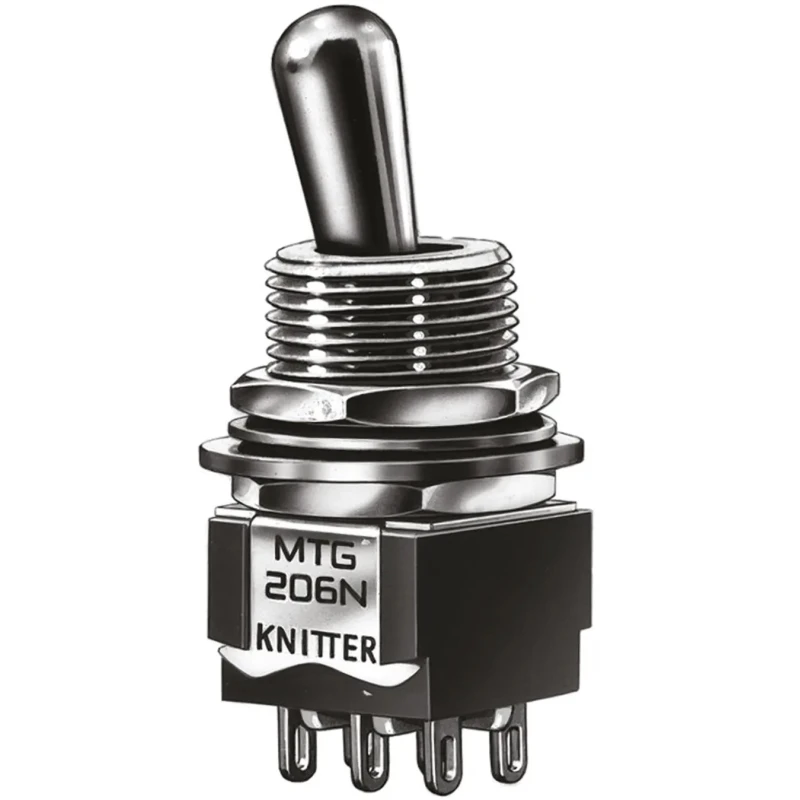 KNITTER-SWITCH Miniature Toggle Switch Panel Mount On-Off-On DPDT 4A 250V AC Chrome Plated Actuator MTG 206 S