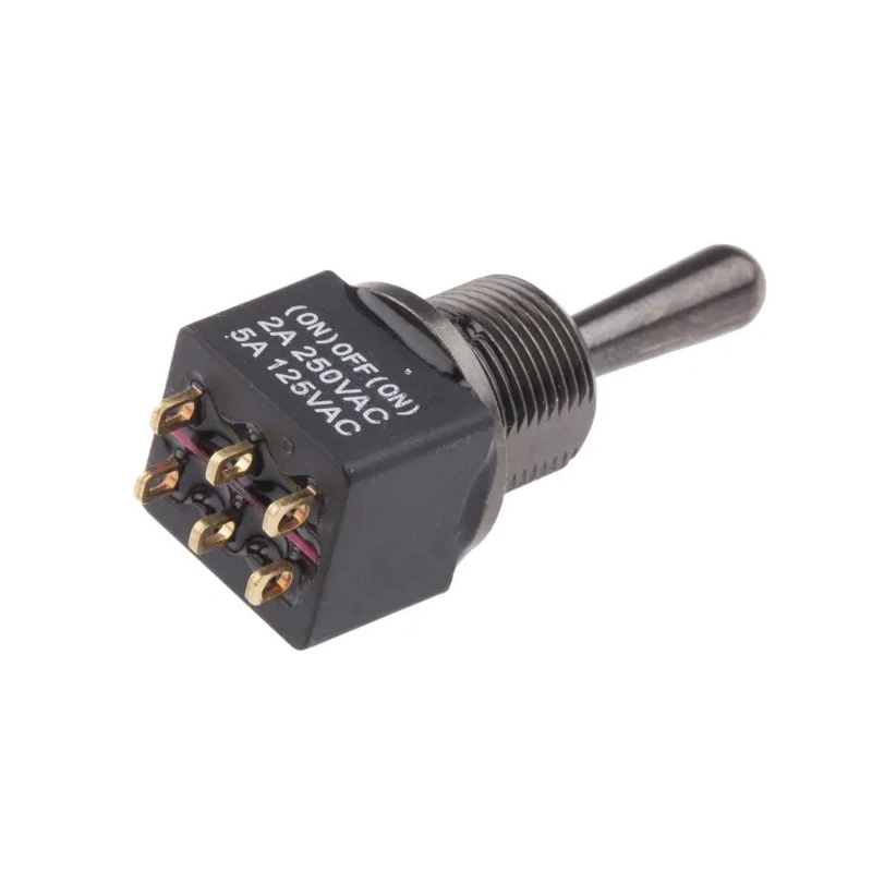 RS PRO Toggle Switch PCB Mount On-Off-On DPDT Brass Actuator IP67 Sealed 28V DC 250V AC 820-0510