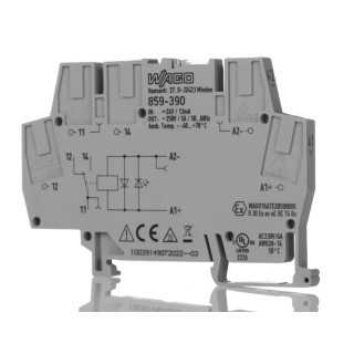 WAGO 859 Series Electromechanical Interface Relay, DIN Rail Mount, 24V DC Coil, SPDT Contact, 12mA Coil Current 859-390