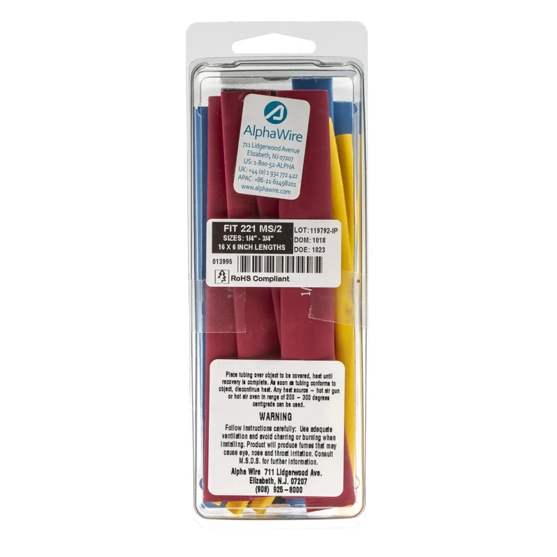 Alpha Wire Heat Shrink Tubing Kit Black Polyolefin 152mm Length 2:1 Shrink Ratio FIT Shrink Tubing Series F221MS/2 BK032