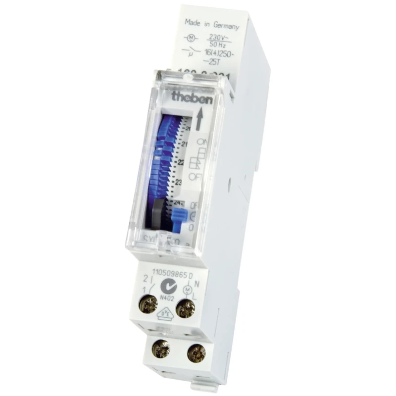 Theben Analogue DIN Rail Time Switch 230V AC Single Channel 24h Segment Length SYN160a