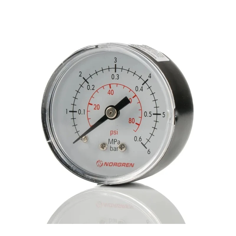 Norgren Analogue Pressure Gauge, 50 mm Dial, 6 bar Maximum Pressure, Back Entry Connection 18-015-012