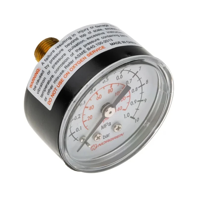 Norgren Pressure Gauge 40 mm Dial Size R 1/8 in MNPT Connection 10 bar Maximum Pressure 18-013-989