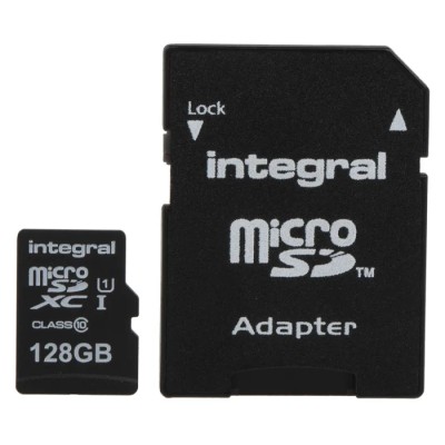 Integral Memory 128 GB MicroSDXC microSD Card Class 10 with SD Adapter INMSDX128G10-90U1
