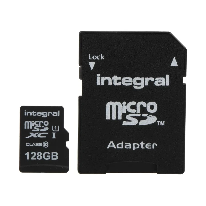 Integral Memory 128 GB MicroSDXC microSD Card Class 10 with SD Adapter INMSDX128G10-90U1
