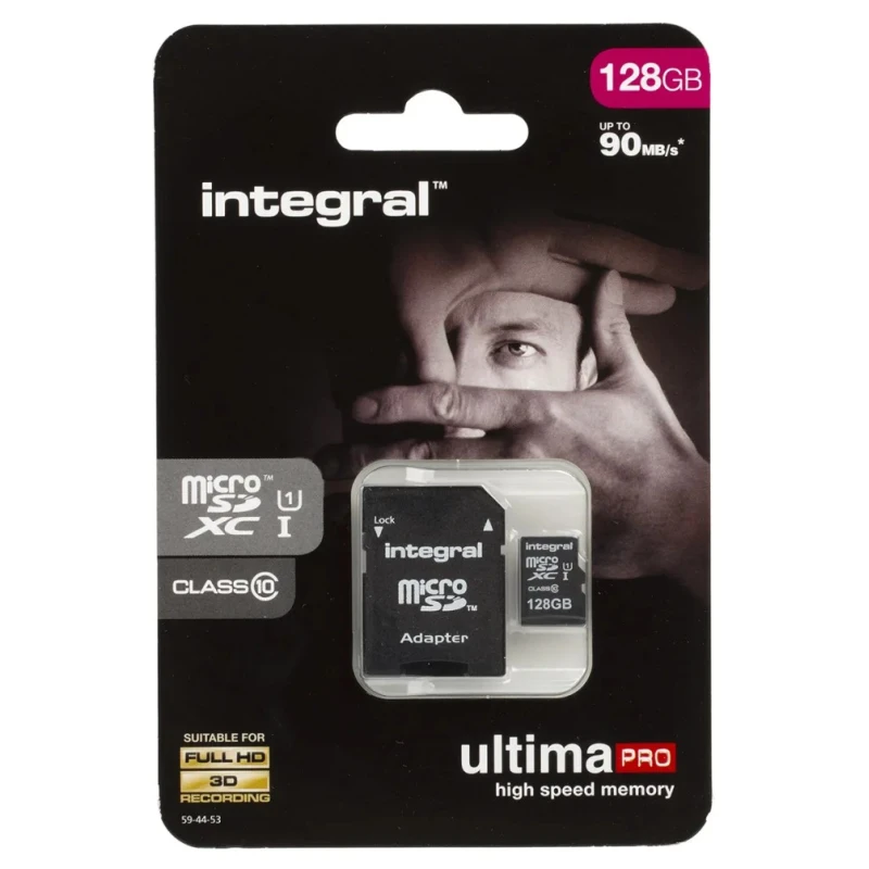 Integral Memory 128 GB MicroSDXC microSD Card Class 10 with SD Adapter INMSDX128G10-90U1