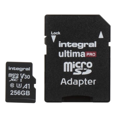 Integral Memory 256 GB MicroSDXC microSD Card Class 10 UHS 1 U3 with SD Adapter INMSDX256G-100/90V30