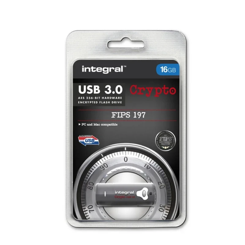 Integral Memory 16 GB USB 3.0 Hardware Encrypted Flash Drive AES-256 INFD16GCRY3.0197