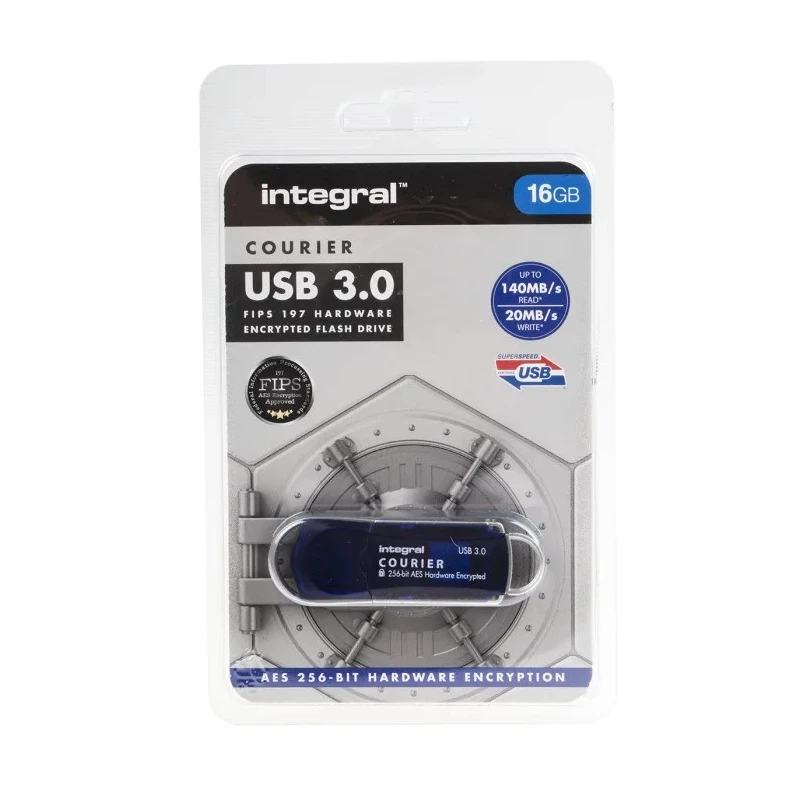 Integral Memory 16 GB USB 3.0 Flash Drive AES-256 Hardware Encrypted INFD16GCOU3.0-197