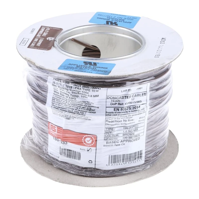 RS PRO Brown Tri-Rated Cable, 18 AWG, 32 x 0.2 mm Core Strands, 100 m Length, Polyvinyl Chloride Jacket, 105°C Max 180-5933