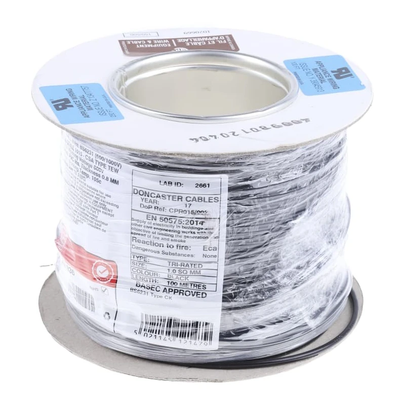 RS PRO Black Hook Up Wire, 18 AWG, 32/0.2 mm Core Strands, 100 m Length, Copper Conductor, CPE and ETFE Jacket 180-5936
