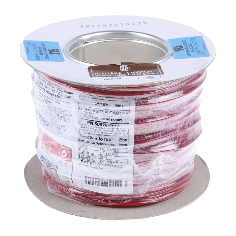 RS PRO Red Hook Up Wire 18 AWG 32/0.2 mm Copper Conductor Flame Retardant 105°C 100 m 180-5938