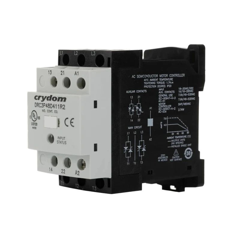 Crydom Solid State Relay 7.6 A Load, 510 V AC Load, 30V AC/DC Control, DIN Rail Mount DRC3P48D411R2