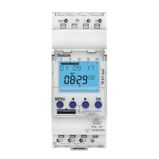Theben Digital DIN Rail Time Switch 230V AC, Weekly Program, 84 Memory Spaces, Lithium Battery 10 Year Life Top3 TR611