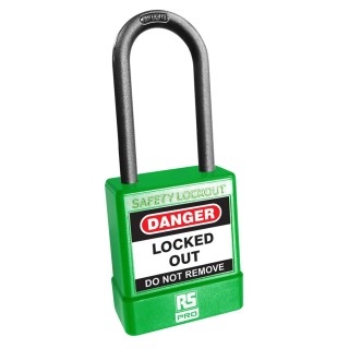 RS PRO Green Safety Lockout Padlock ABS, Nylon, Shackle 5 mm Diameter, 46 mm Length 180-6844