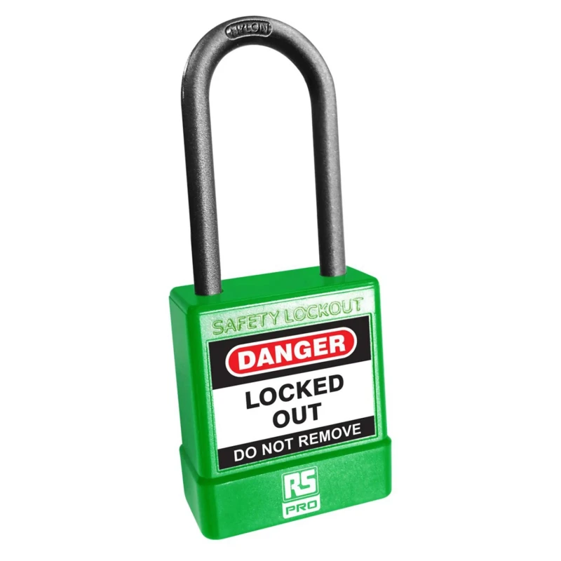 RS PRO Green Safety Lockout Padlock ABS, Nylon, Shackle 5 mm Diameter, 46 mm Length 180-6844