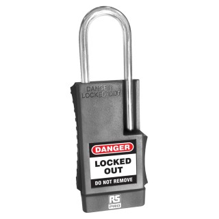 RS PRO Black 1-Lock Safety Lockout Padlock ABS, Steel, 5 mm Shackle Diameter 41 mm Length 180-6838