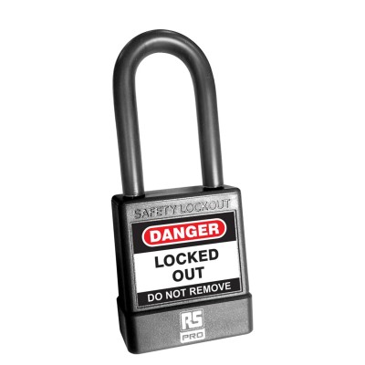 RS PRO Black Safety Lockout Padlock with ABS, Steel, Polyvinyl Chloride Body, 6 mm Shackle Diameter, Model 180-6831