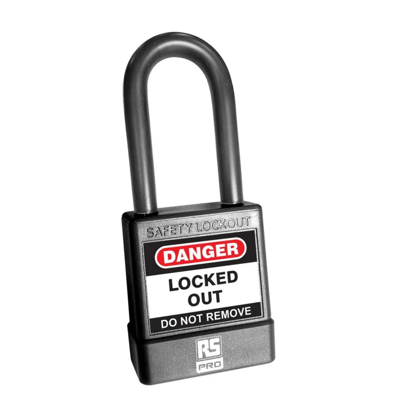 RS PRO Black Safety Lockout Padlock with ABS, Steel, Polyvinyl Chloride Body, 6 mm Shackle Diameter, Model 180-6831